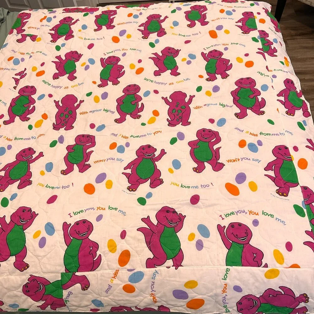 Vintage Barney Comforter Hand Made Toddler Bedding